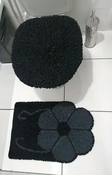 Tapetes Frufru Lavabo Flor Grafite Antiderrapante