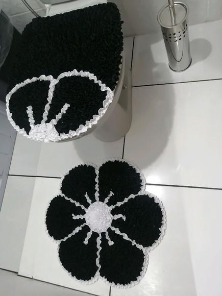 Tapetes Frufru Lavabo Flor Preta Antiderrapante