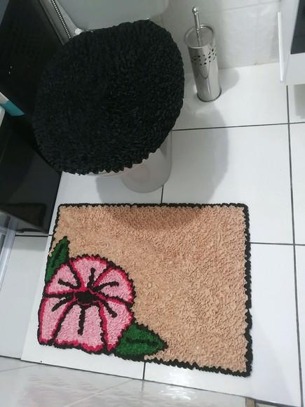 Tapetes Frufru Lavabo Flor Rosa 50cm X 70cm Antiderrapante