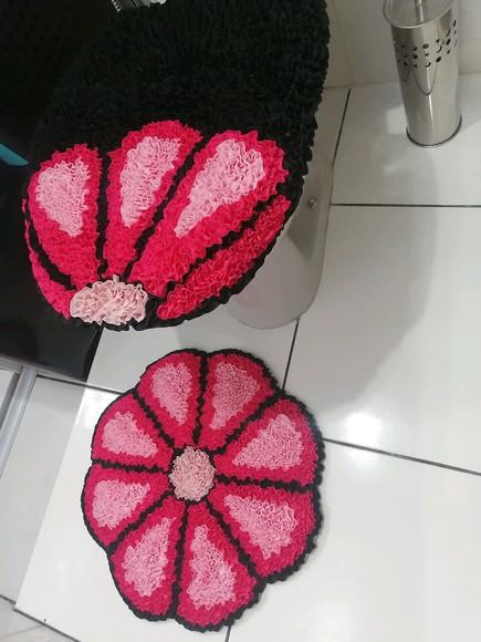Tapetes Frufru Lavabo Flor Rosa Antiderrapante