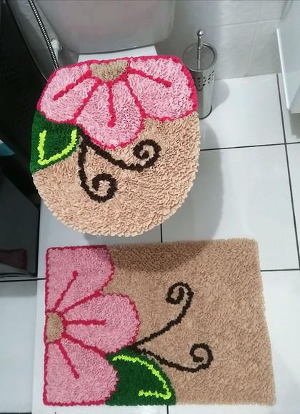 Tapetes Frufru Lavabo Flor Rosa 50cm X 70cm Antiderrapante
