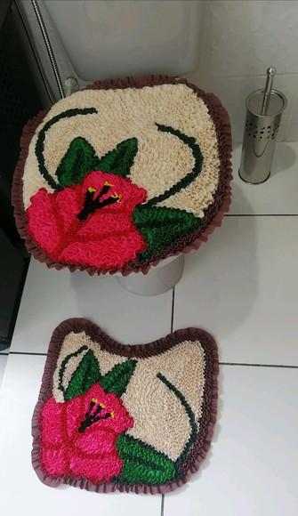 Tapetes Frufru Lavabo Flor Rosa Antiderrapante