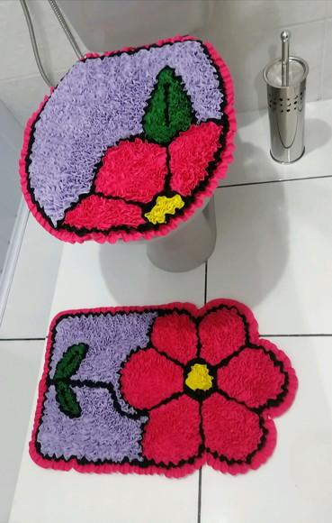 Tapetes Frufru Lavabo Flor Rosa Fundo Lilas Antiderrapante