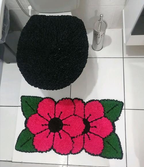Tapetes Frufru Lavabo Flor Rosa Antiderrapante