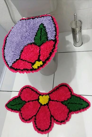 Tapetes Frufru Lavabo Flor Rosa Fundo Lilas Antiderrapante