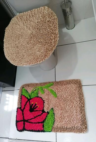 Tapetes Frufru Lavabo Flor Rosa Pink Antiderrapante
