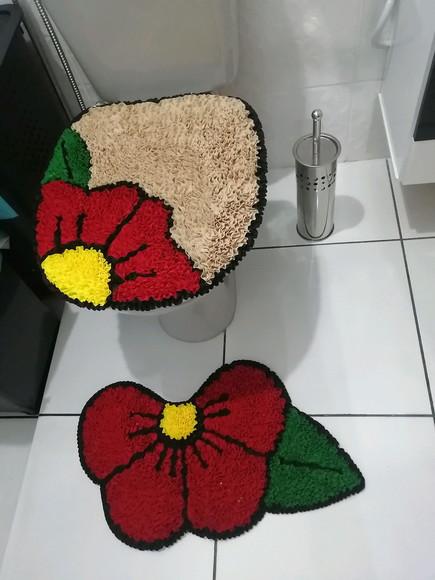 Tapetes Frufru Lavabo Flor Vermelha Antiderrapante