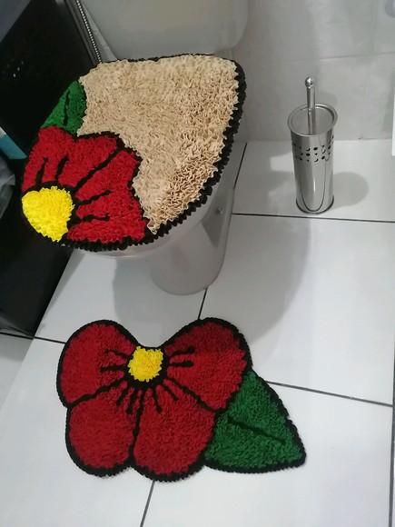 Tapetes Frufru Lavabo Flor Vermelha Antiderrapante