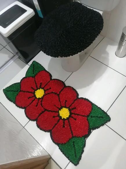 Tapetes Frufru Lavabo Flor Vermelha Antiderrapante