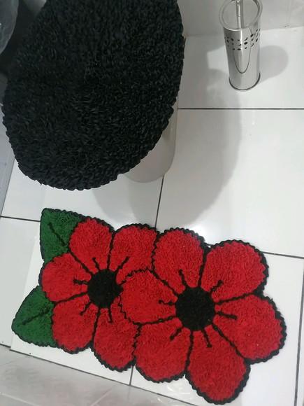 Tapetes Frufru Lavabo Flor Vermelha Antiderrapante