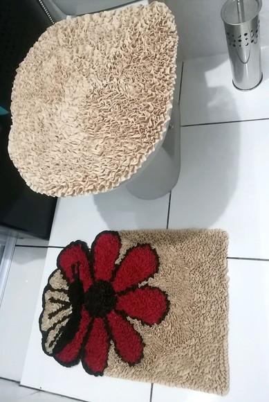 Tapetes Frufru Lavabo Flor Vermelha Antiderrapante