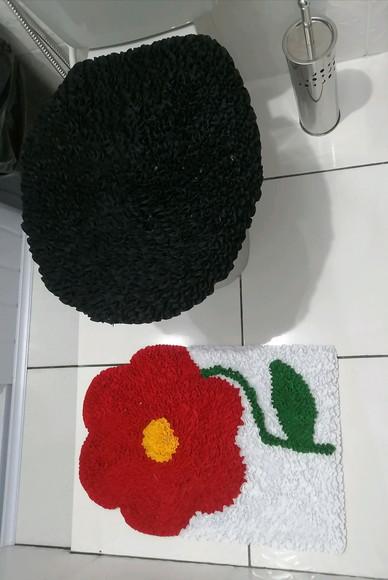 Tapetes Frufru Lavabo Flor Vermelha Antiderrapante