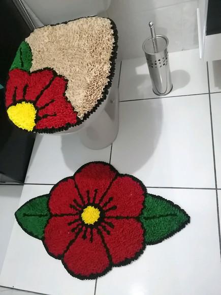 Tapetes Frufru Lavabo Flor Vermelha Antiderrapante