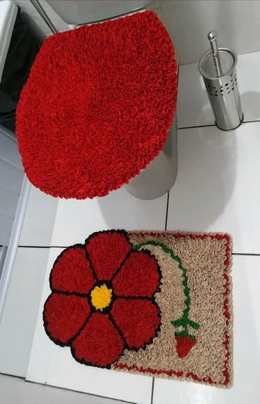 Tapetes Frufru Lavabo Flor Vermelha Antiderrapante