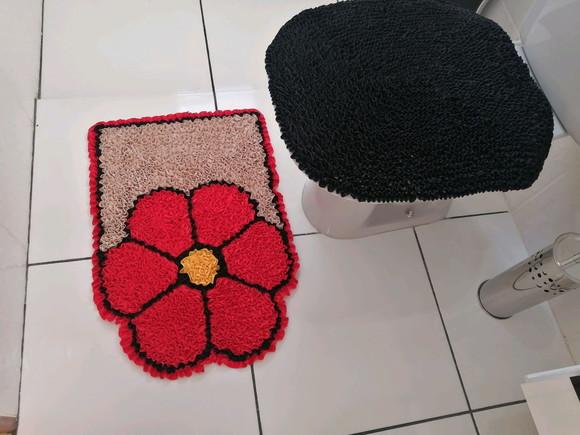 Tapetes Frufru Lavabo Flor Vermelha Antiderrapante