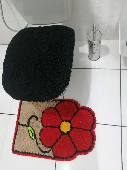 Tapetes Frufru Lavabo Flor Vermelha Antiderrapante