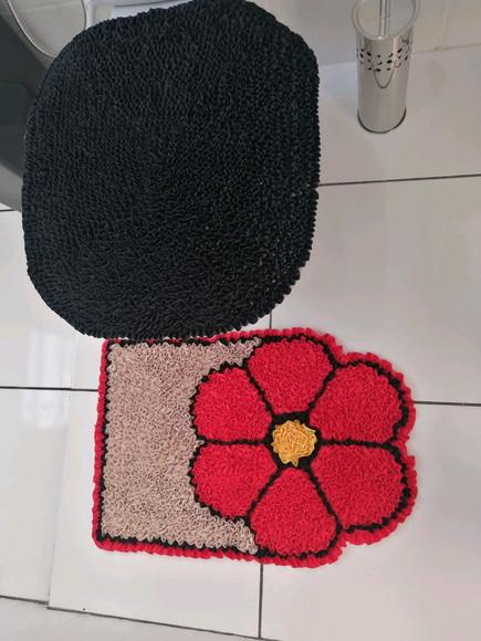 Tapetes Frufru Lavabo Flor Vermelha Antiderrapante