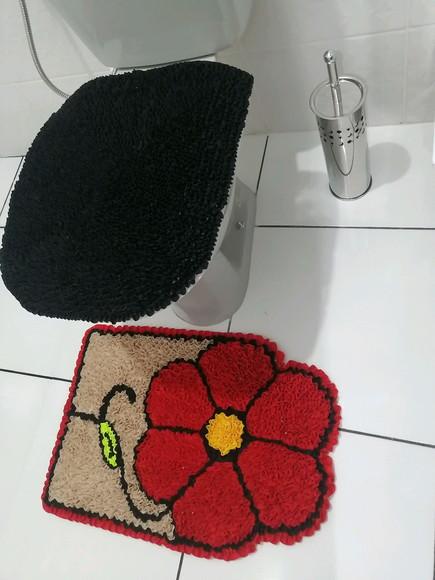 Tapetes Frufru Lavabo Flor Vermelha Antiderrapante