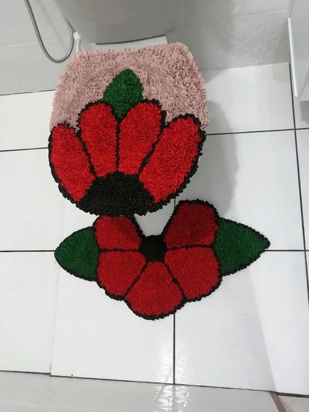 Tapetes Frufru Lavabo Flor Vermelha Antiderrapante