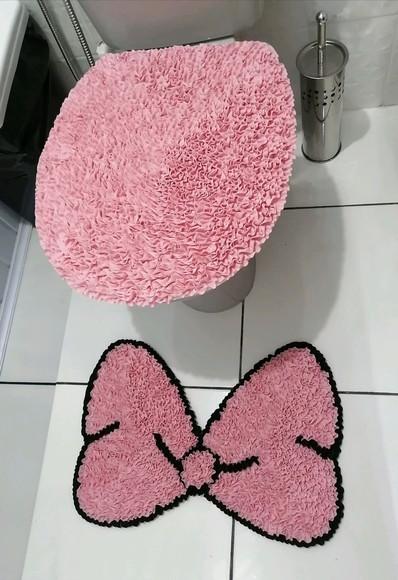 Tapetes Frufru Lavabo Laço Rosa Bebê Antiderrapante