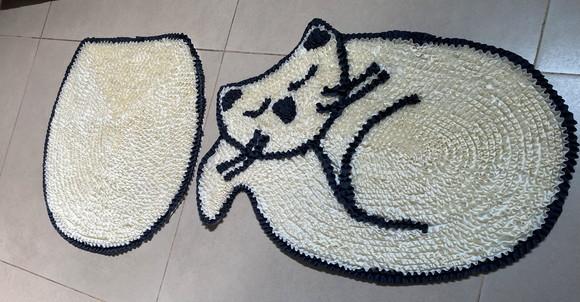 Tapetes Frufru Lavabo Gato Creme Antiderrapante