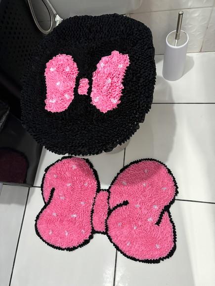 Tapetes Frufru Lavabo Laço Rosa Claro Antiderrapante