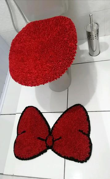 Tapetes Frufru Lavabo Laço Vermelho Antiderrapante