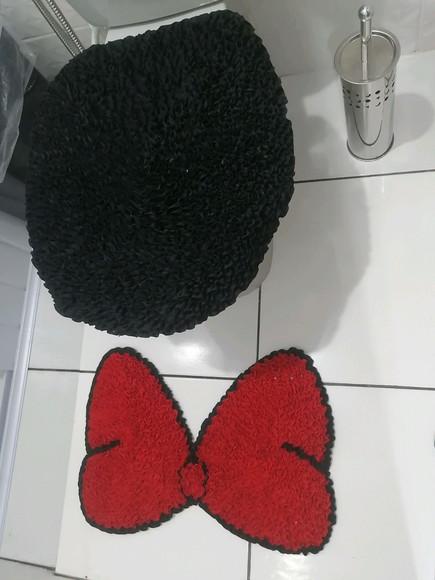 Tapetes Frufru Lavabo Laço Vermelho Antiderrapante