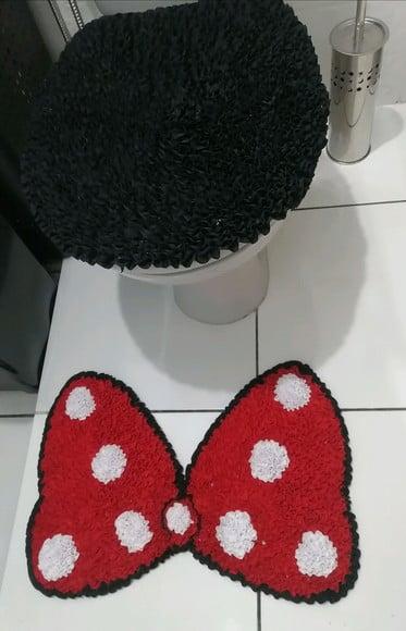 Tapetes Frufru Lavabo Laço Vermelho C/Bolinhas Antider.