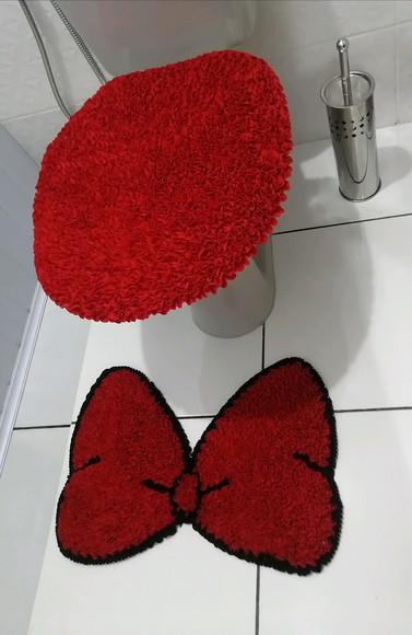 Tapetes Frufru Lavabo Laço Vermelho Antiderrapante