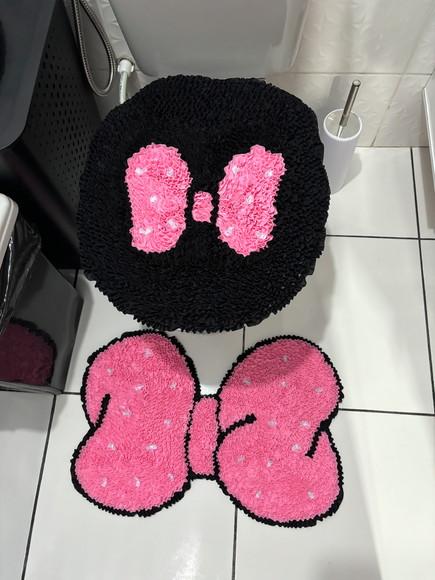 Tapetes Frufru Lavabo Laço Rosa Claro Antiderrapante