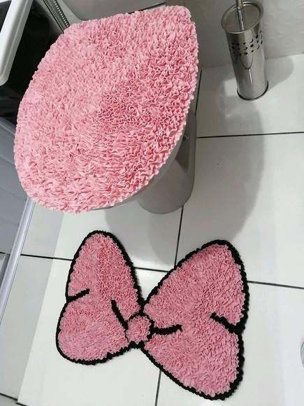Tapetes Frufru Lavabo Laço Rosa Bebê Antiderrapante