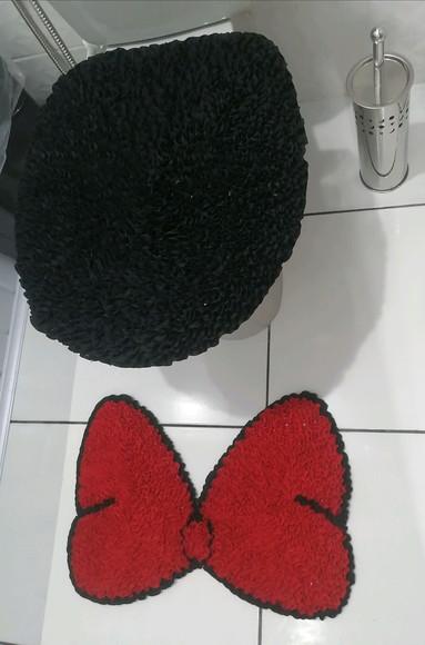 Tapetes Frufru Lavabo Laço Vermelho Antiderrapante