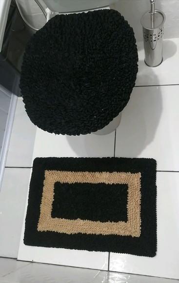 Tapetes Frufru Lavabo Preto e Bege Antiderrapante