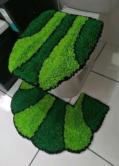 Tapetes Frufru Lavabo Verde Claro e Escuro Antiderrapante