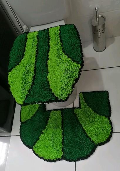 Tapetes Frufru Lavabo Verde Claro e Escuro Antiderrapante