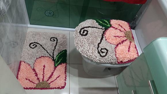 Tapetes Frufru para Lavabo Flores Rosa Antiderrapante