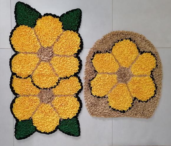 Tapetes Frufru para Lavabo Flor Amarela Antiderrapante