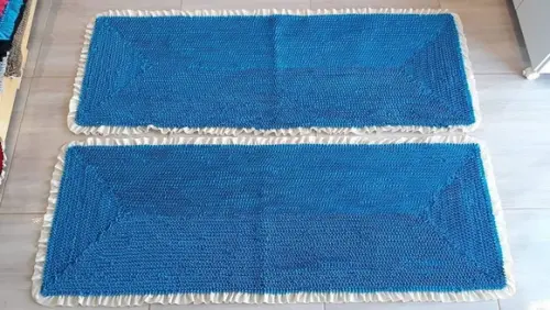 2 Passadeiras Azul Claro e Creme 1m20cm Antiderrapante