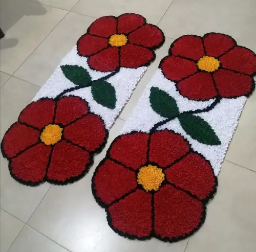 2 Passadeiras de Frufru para Quarto Flor 1m Antiderrapante