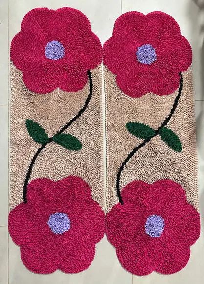 2 Passadeiras de Quarto Flor em Frufru 1m20cm Antiderrapante