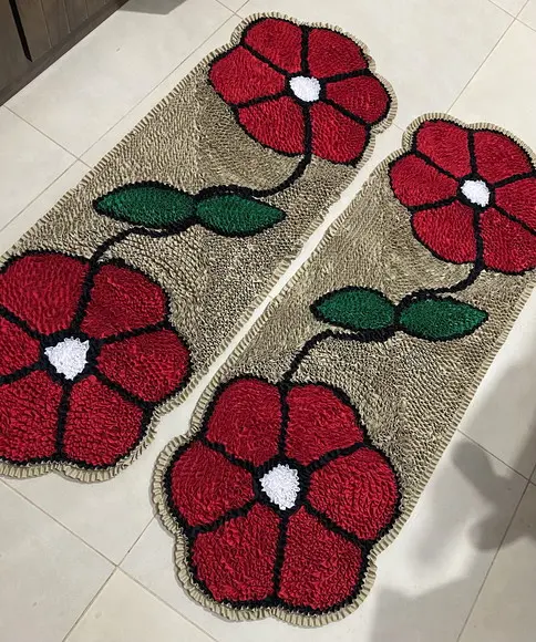 2 Passadeiras Flor Vermelha Antiderrapante