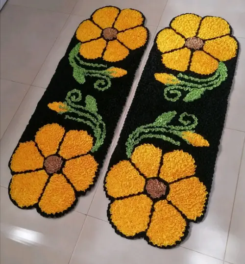 2 Passadeiras Frufru Flor Amarela Antiderrapante