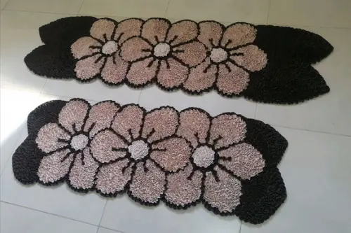 2 Passadeiras Frufru Flor Bege 1m60cm/1m20cm Antiderrapante