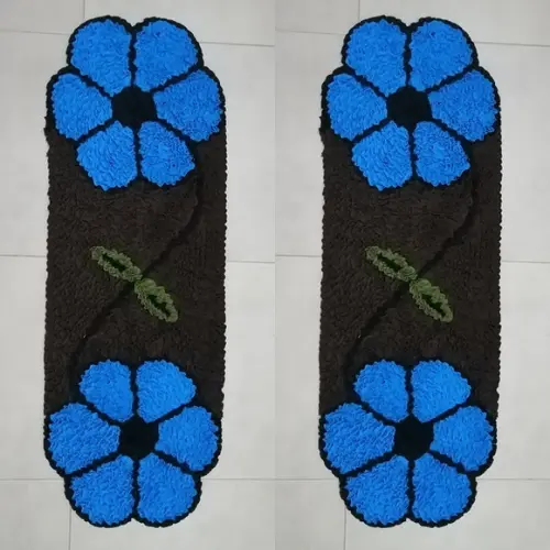 2 Passadeiras Frufru Flor Azul 1m20cm x 40cm Antiderrapante