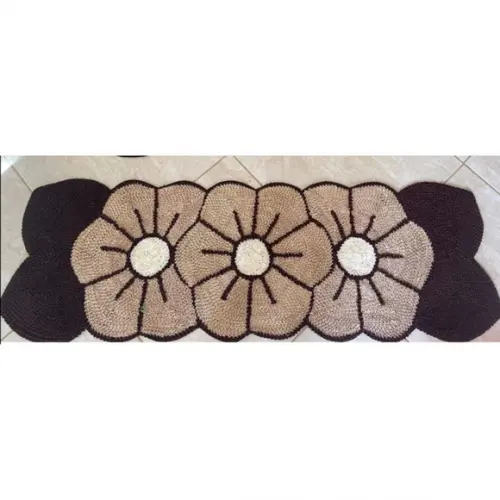 2 Passadeiras Frufru Flor Bege 1m60cm Antiderrapante