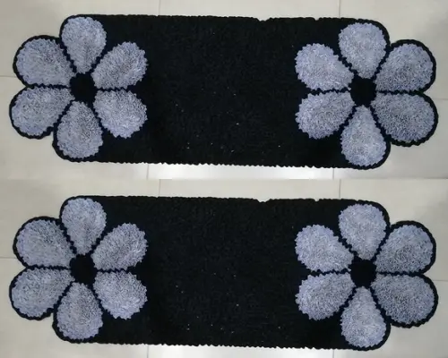 2 Passadeiras Frufru Flor Cinza 1m20cm Antiderrapante