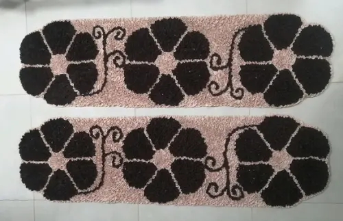2 Passadeiras Frufru Flor Marrom/bege 1m50cm Antiderrapante