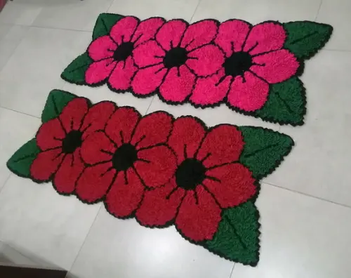 2 Passadeiras Frufru Flor Rosa e Vermelha Antiderrapante
