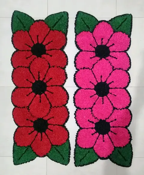2 Passadeiras Frufru Flor Rosa e Vermelha Antiderrapante